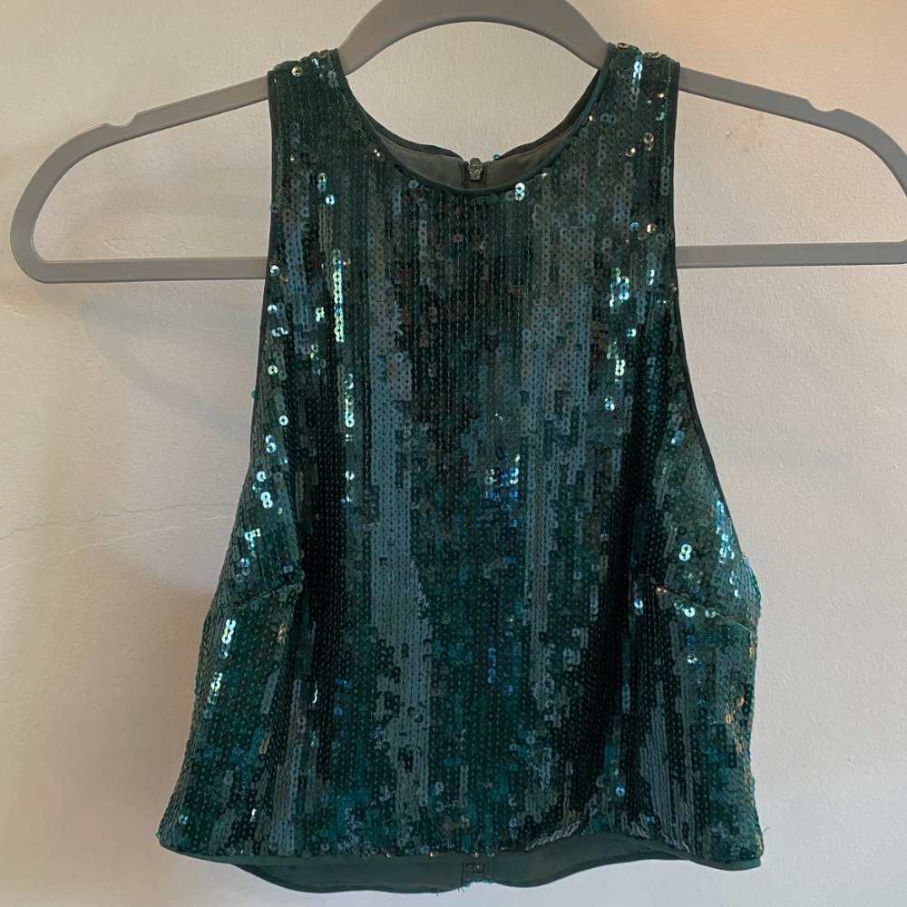 NWT H&M Green Sequin High Neck Crop Top